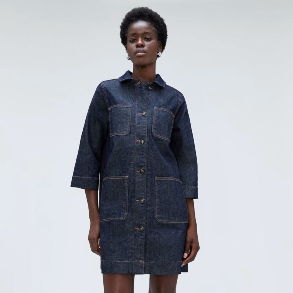 Everlane Blue The Denim Chore Dress in Dark Indigo Shirt Dress Farmcore Size XS